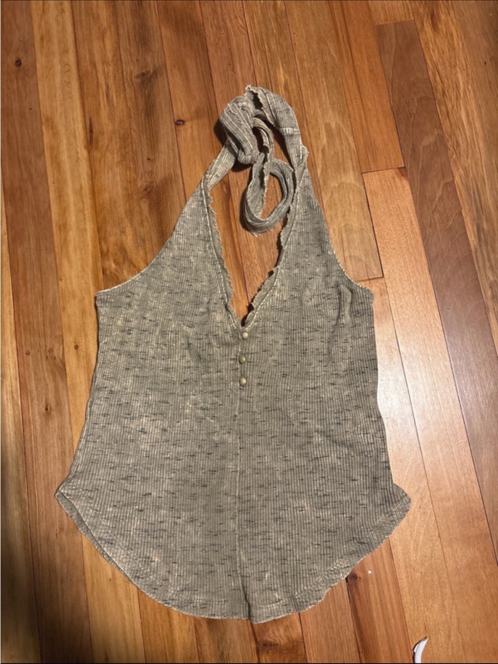Olive Green Anthropologie Halter Ribbed Tank Top - Taupe